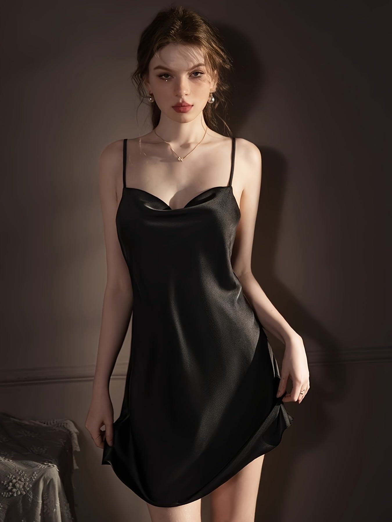Bride Gets Married Sexy V-neck Satin Simulated Pajamas For Women Spring And Summer Thin Slit Suspender Nightgown Home Clothes High-end Luxury Nightgown