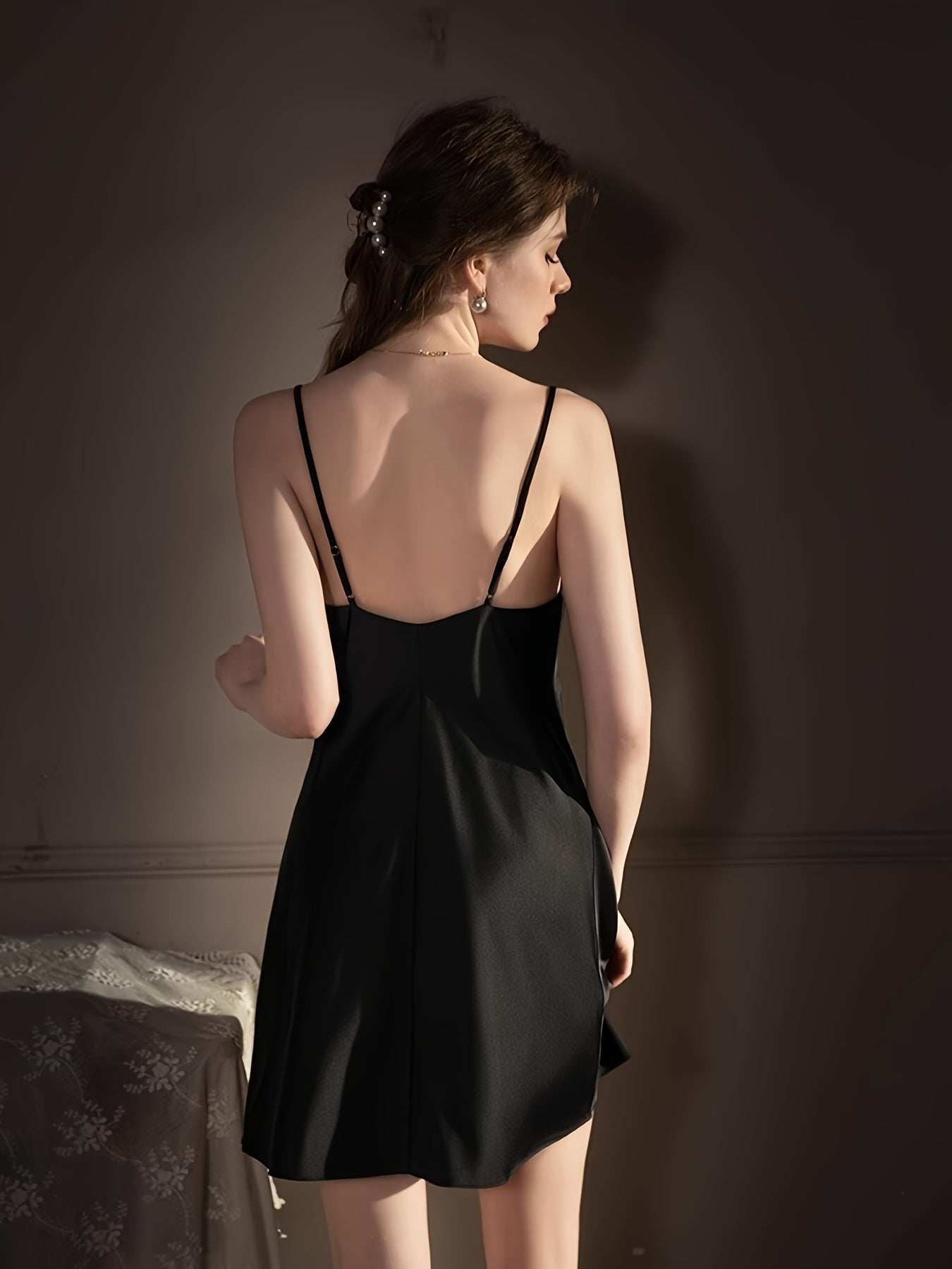 Bride Gets Married Sexy V-neck Satin Simulated Pajamas For Women Spring And Summer Thin Slit Suspender Nightgown Home Clothes High-end Luxury Nightgown