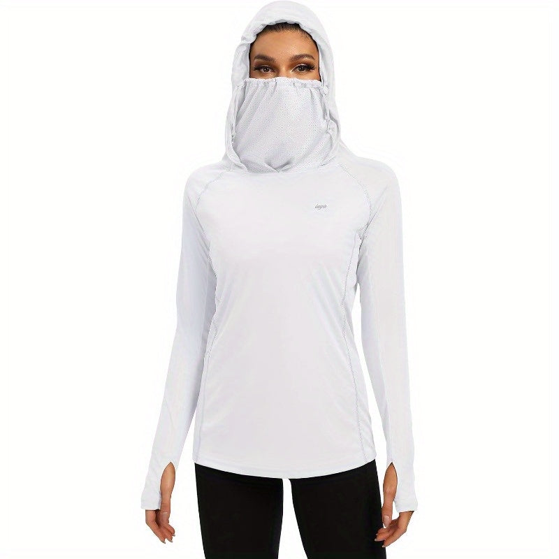 Women'S 50+ Shirt with Built-in Face Mask - Lightweight Breathable Hoodie, Quick-Dry Long Sleeve Top for Outdoor Activities, Hiking, Beach - Sun Shield Clothing with Neck Coverage, Clothing, Hiking Apparel, Minimalistic Design, Stretchy Fabric