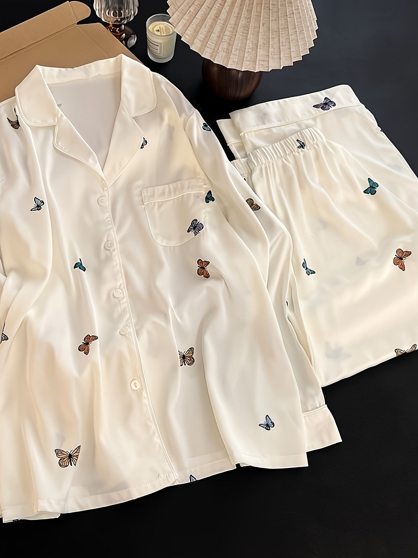 Women's Ice Sliky Fiber Fabric Premium Slim-Fit Two-Piece Pajama Set