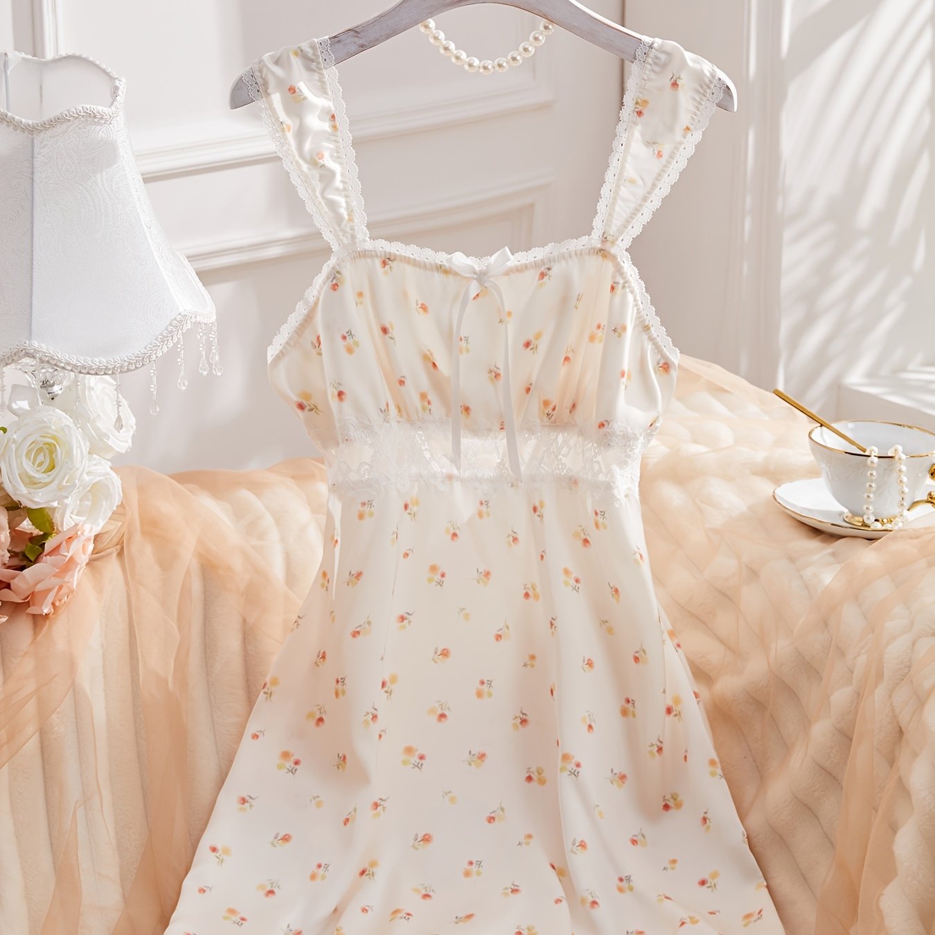Sweetie Floral Print Women'S Cute Nightgown, Hook Eye Back, Cooling Fabric, Easy to Perfect Fit Different Size, Women'S Pajamas Slip Nightie for Spring& Hot Summer
