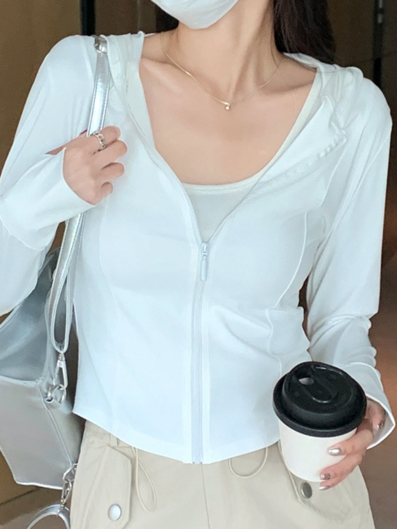 Women'S Lightweight Sun-Protective Ice-Like Breathable Clothing - -Proof Thin Sunscreen Jacket with Zipper Front, Round Neck & Side Pockets for Outdoor, Summer Casual Wear, Clothing, Minimalist Design, Skinfriendly Material