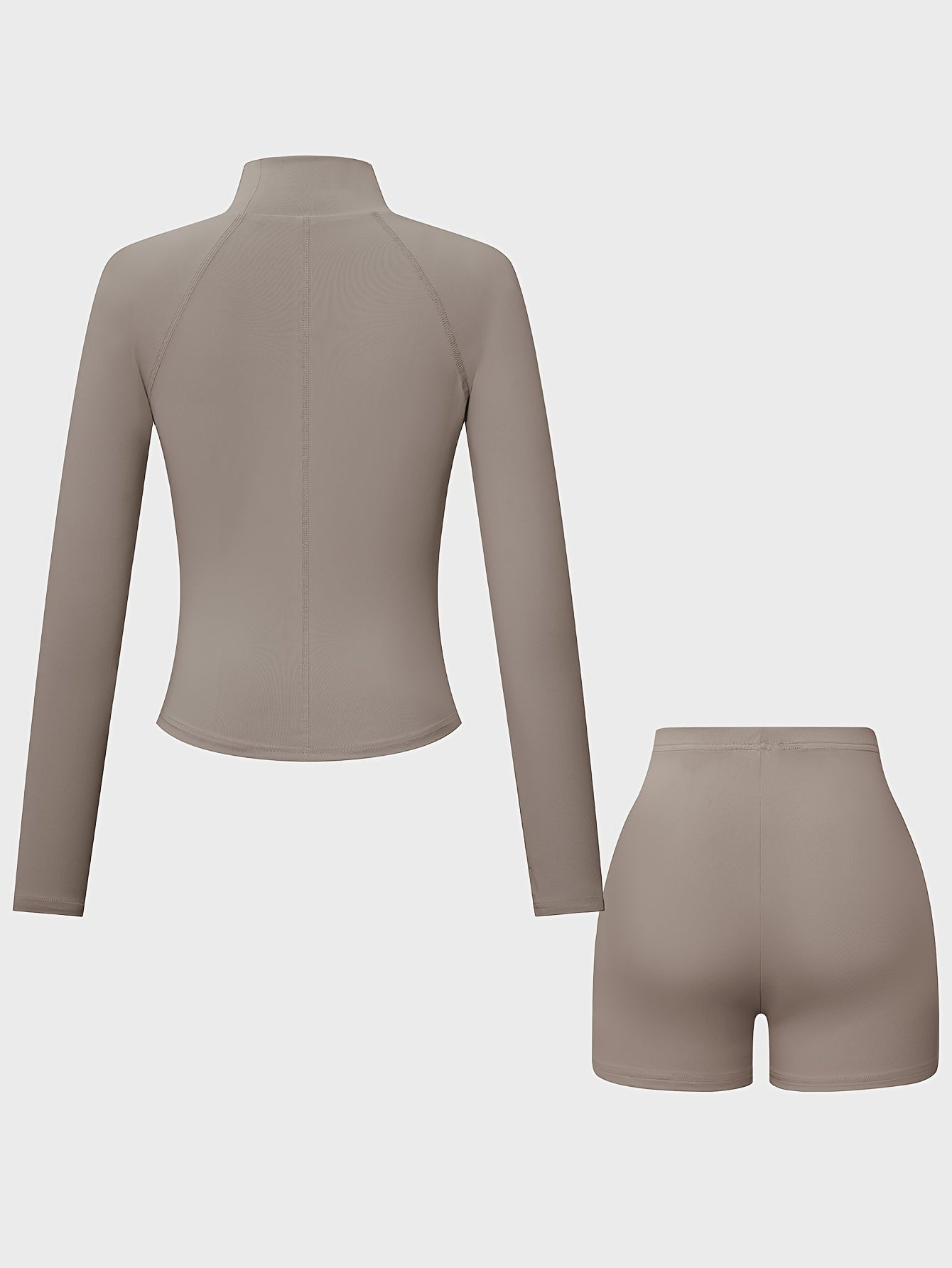 Fashionable Women's 2pcs Yoga Sports Suit, Elegant Small Turtleneck, High Waist Sports Shorts, High Elasticity, Suitable for Running, Yoga, Cycling, Fitness, Studio, Casual Outing, Evening Date, Daily Wear