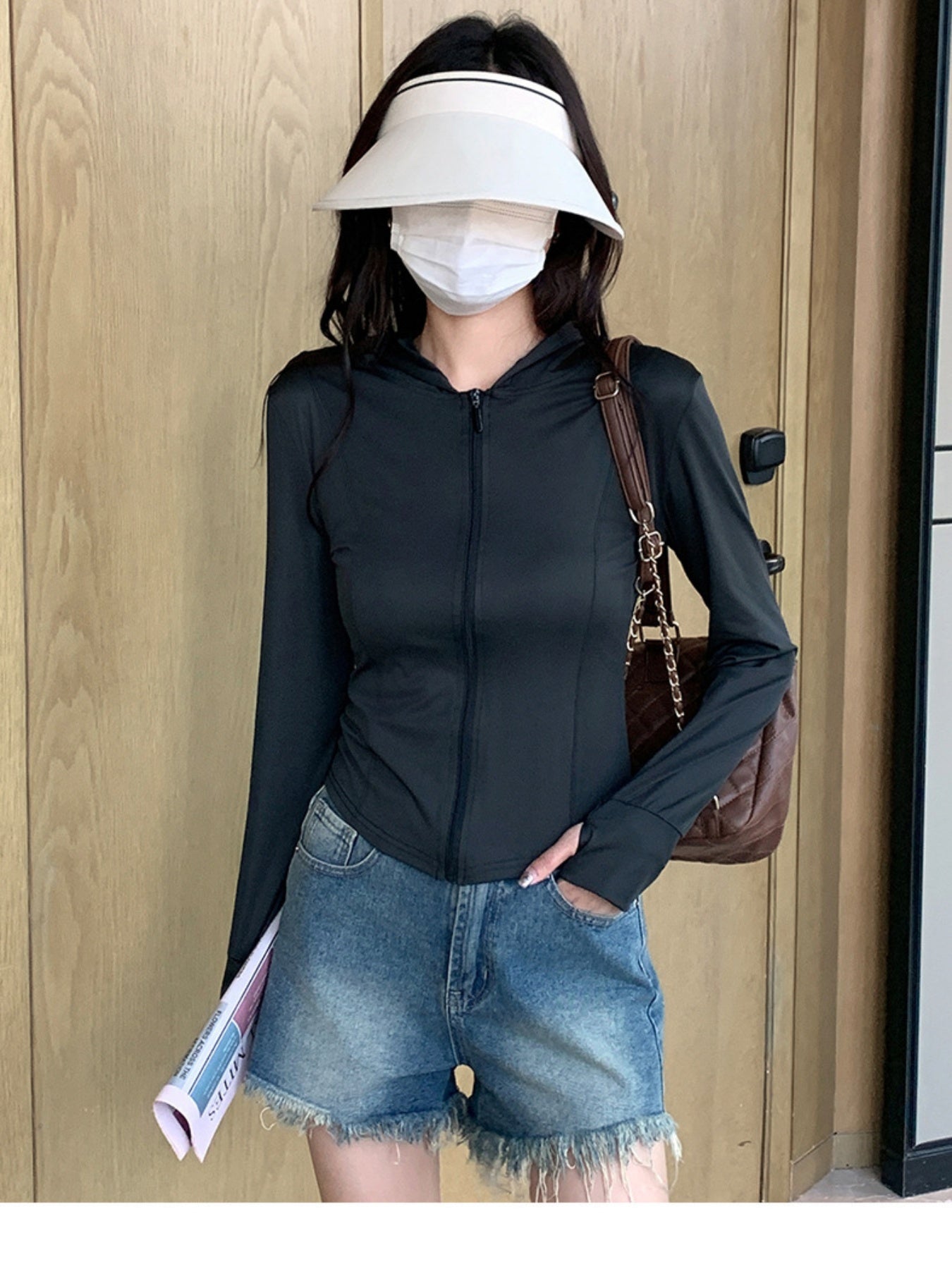 Women'S Lightweight Sun-Protective Ice-Like Breathable Clothing - -Proof Thin Sunscreen Jacket with Zipper Front, Round Neck & Side Pockets for Outdoor, Summer Casual Wear, Clothing, Minimalist Design, Skinfriendly Material