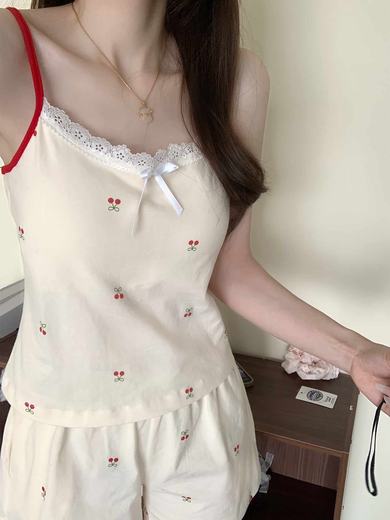 Summer Pure Desire Pajama Set, Sweet Floral Pajamas for Women with Bra Pad, New Summer Cami Shorts Loungewear Two-Piece Set