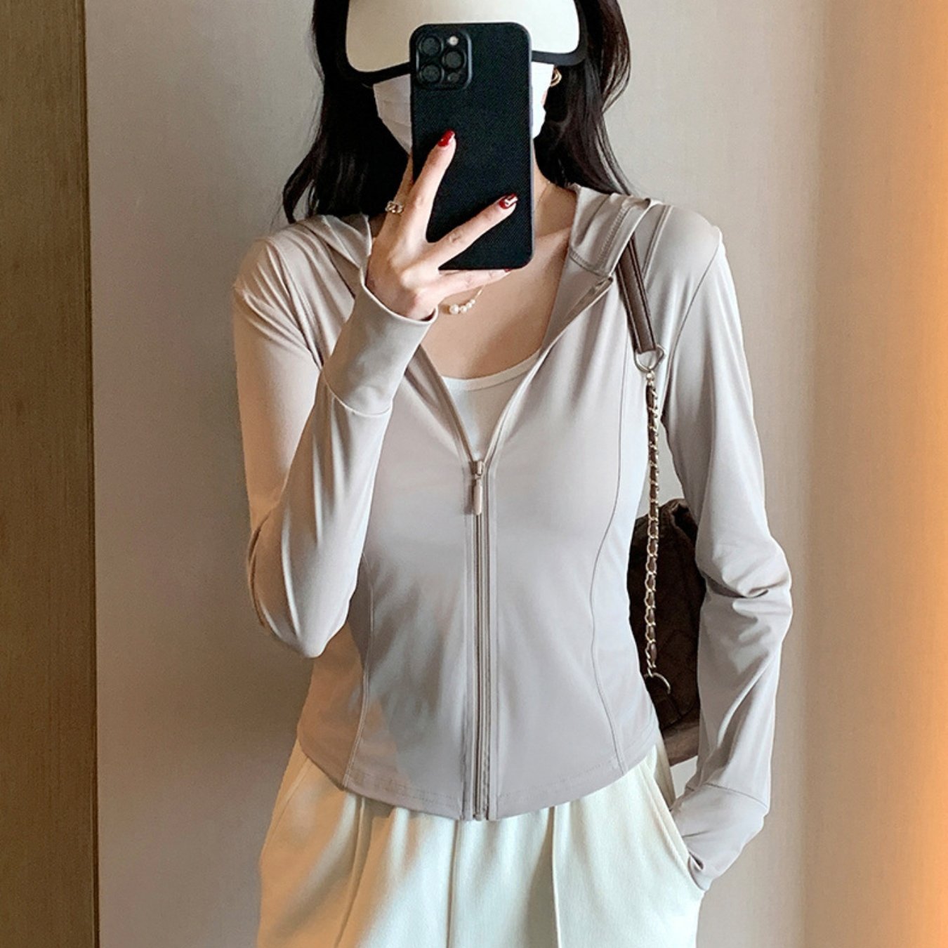 Women'S Lightweight Sun-Protective Ice-Like Breathable Clothing - -Proof Thin Sunscreen Jacket with Zipper Front, Round Neck & Side Pockets for Outdoor, Summer Casual Wear, Clothing, Minimalist Design, Skinfriendly Material