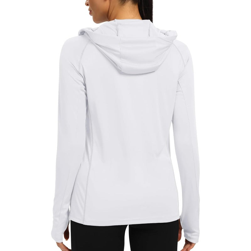 Women'S 50+ Shirt with Built-in Face Mask - Lightweight Breathable Hoodie, Quick-Dry Long Sleeve Top for Outdoor Activities, Hiking, Beach - Sun Shield Clothing with Neck Coverage, Clothing, Hiking Apparel, Minimalistic Design, Stretchy Fabric