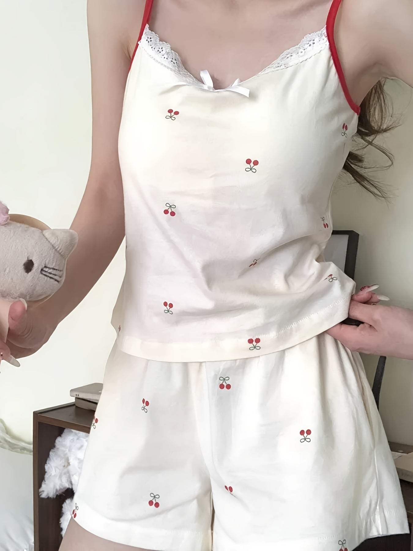 Summer Pure Desire Pajama Set, Sweet Floral Pajamas for Women with Bra Pad, New Summer Cami Shorts Loungewear Two-Piece Set
