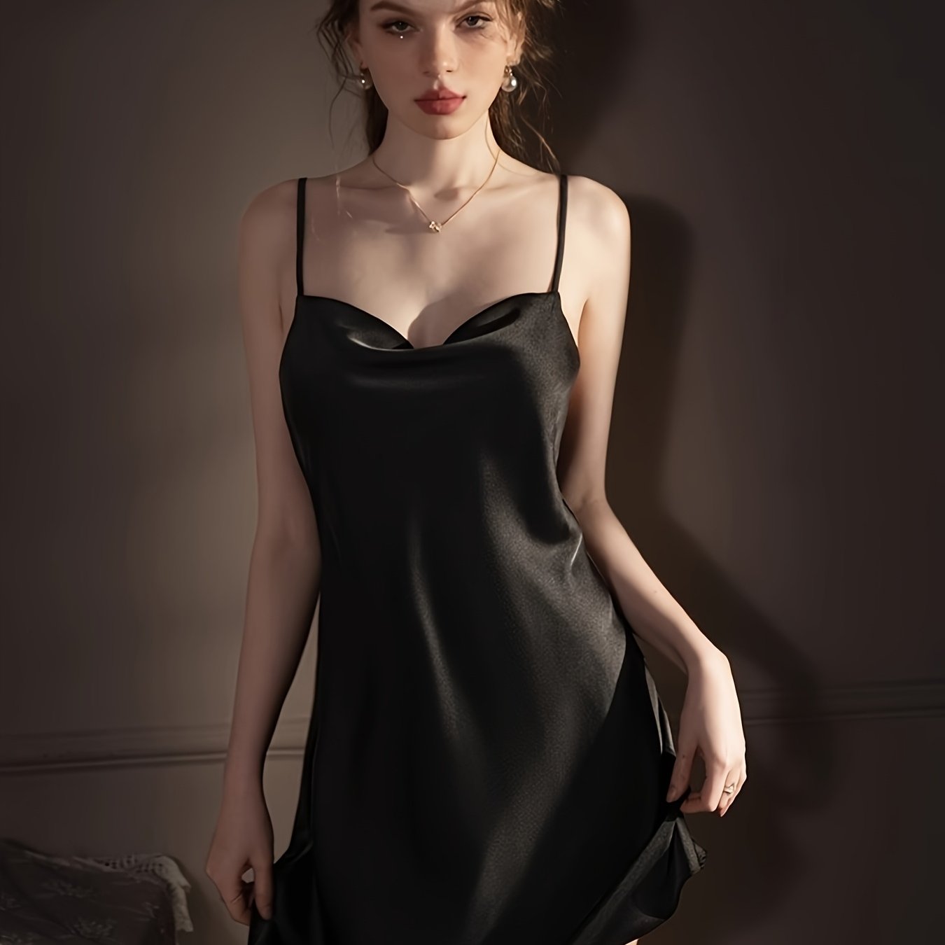 Bride Gets Married Sexy V-neck Satin Simulated Pajamas For Women Spring And Summer Thin Slit Suspender Nightgown Home Clothes High-end Luxury Nightgown