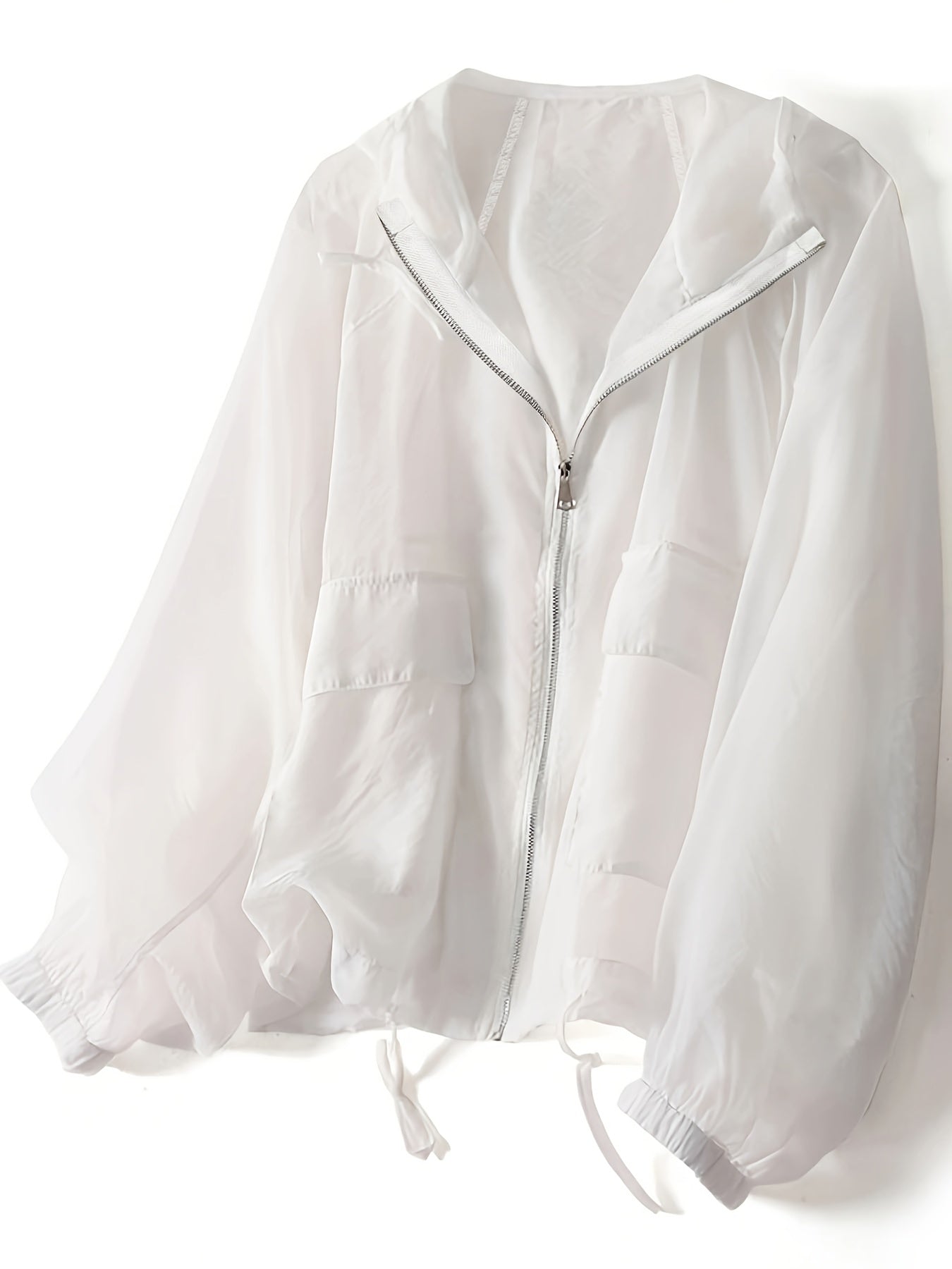 Women'S Lightweight Breathable Sun Protection Hooded Jacket - Casual Solid Color Zip-Up Long Sleeve Outerwear with Drawstring Detail, Spring\u002FSummer Collection, Loose Fit, Polyester Fabric