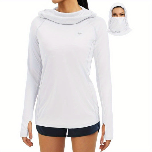 Women'S 50+ Shirt with Built-in Face Mask - Lightweight Breathable Hoodie, Quick-Dry Long Sleeve Top for Outdoor Activities, Hiking, Beach - Sun Shield Clothing with Neck Coverage, Clothing, Hiking Apparel, Minimalistic Design, Stretchy Fabric