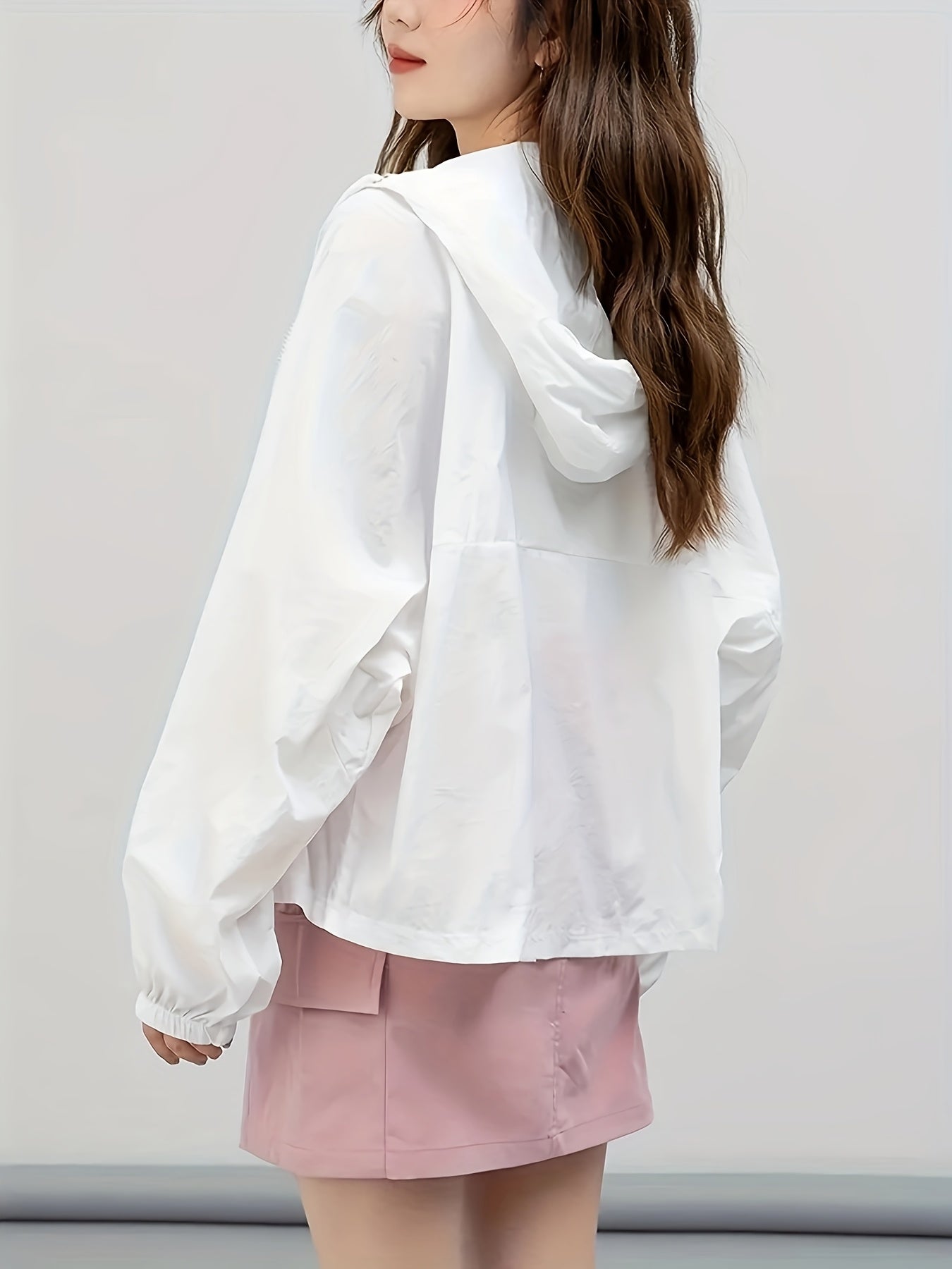 Women'S Casual Loose-Fit Breathable Hooded Jacket - Lightweight Sun Protection Beach Cover-Up, White with Black Pockets, Perfect for Spring & Summer, Casual Wear Hoodie|Relaxed Fit Hoodie|Lightweight Jacket