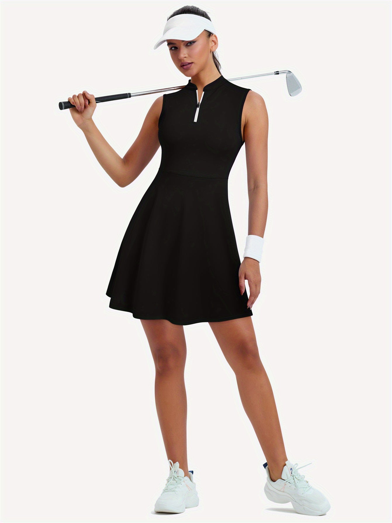 Tennis Dress for Women Golf Dress with Built in Shorts and Pockets Sleeveless Zipper Workout Athletic Dresses
