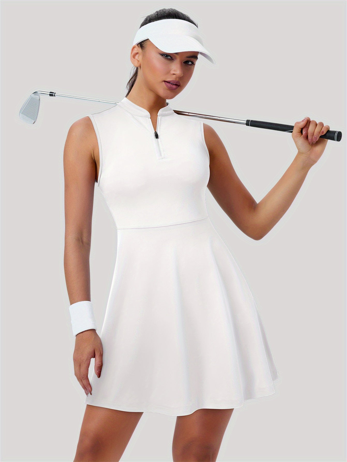 Tennis Dress for Women Golf Dress with Built in Shorts and Pockets Sleeveless Zipper Workout Athletic Dresses