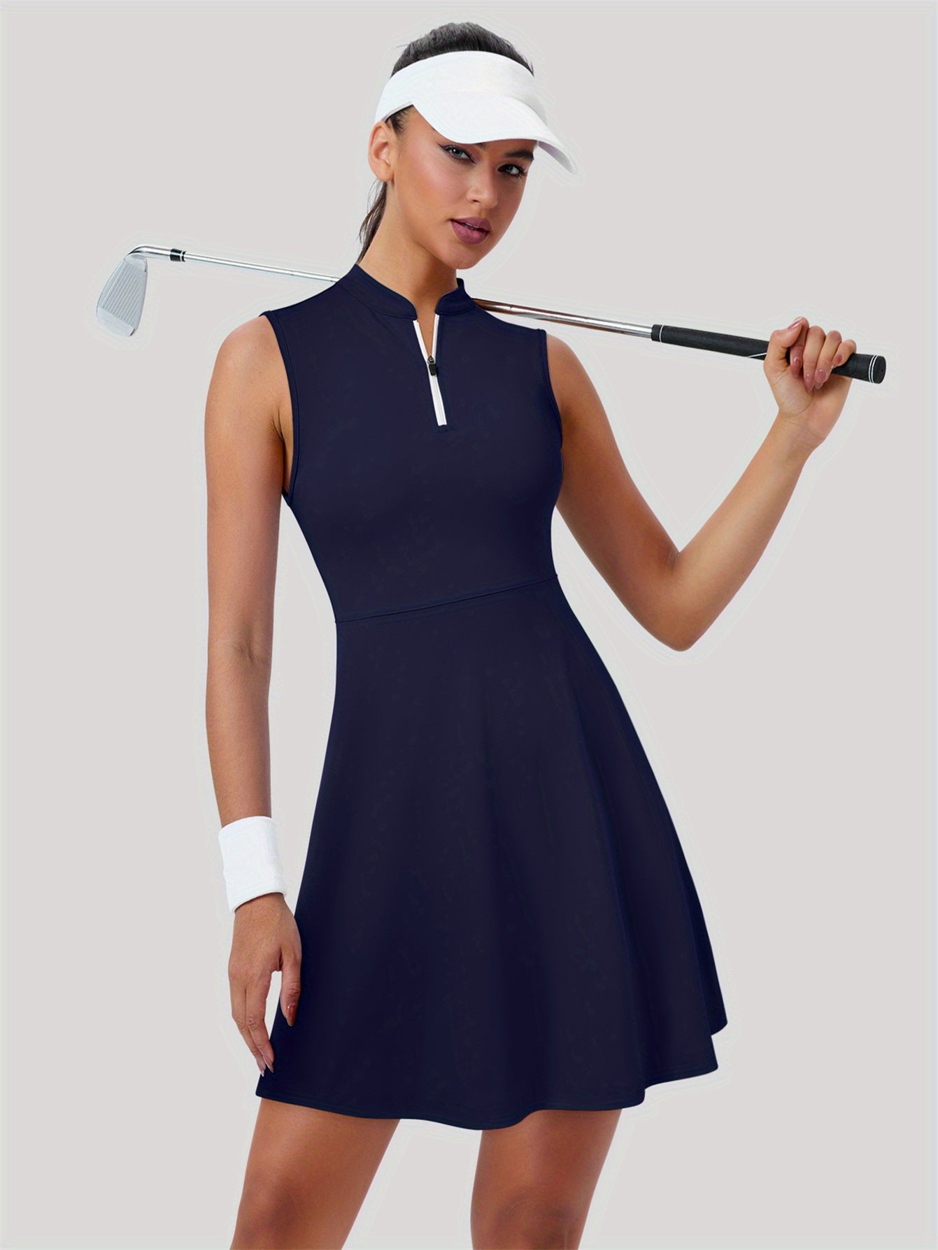Tennis Dress for Women Golf Dress with Built in Shorts and Pockets Sleeveless Zipper Workout Athletic Dresses