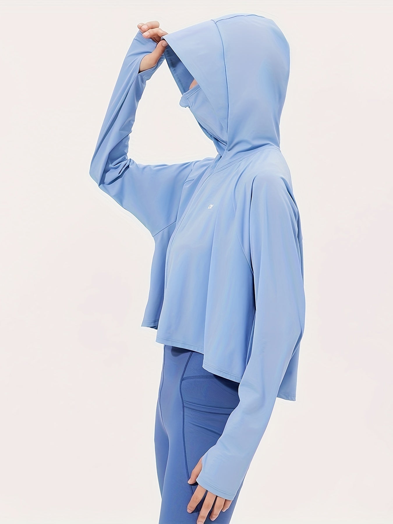 UPF 50+ Women's Sun Protection Hoodie - Light Blue, Long Sleeve, Breathable & Quick-Dry Polyester Shirt Dress with Thumb Holes, Front Pockets for Beach, Fishing, Hiking, Sun Protection Shirt