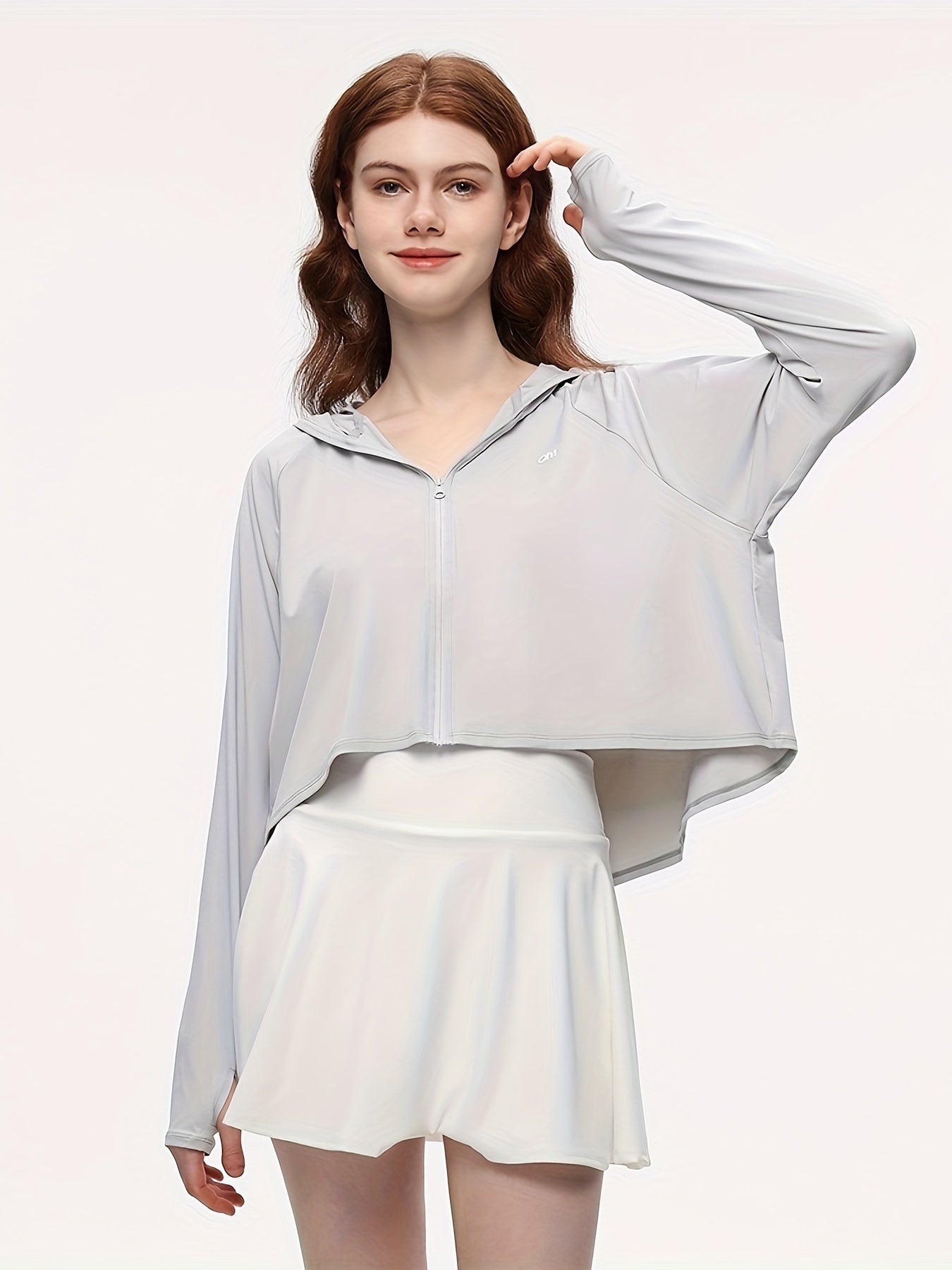 UPF 50+ Women's Sun Protection Hoodie - Light Blue, Long Sleeve, Breathable & Quick-Dry Polyester Shirt Dress with Thumb Holes, Front Pockets for Beach, Fishing, Hiking, Sun Protection Shirt
