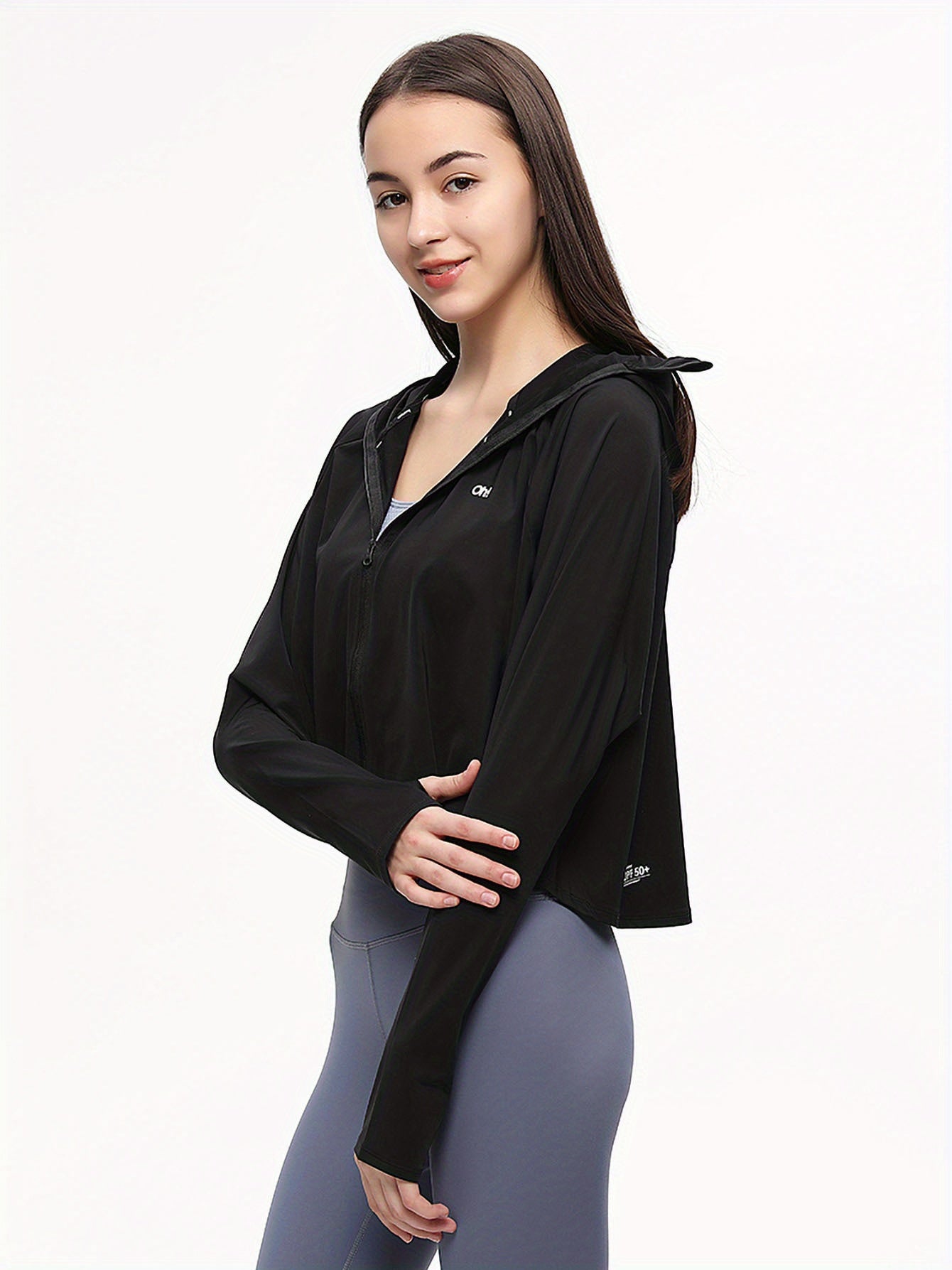 UPF 50+ Women's Sun Protection Hoodie - Light Blue, Long Sleeve, Breathable & Quick-Dry Polyester Shirt Dress with Thumb Holes, Front Pockets for Beach, Fishing, Hiking, Sun Protection Shirt