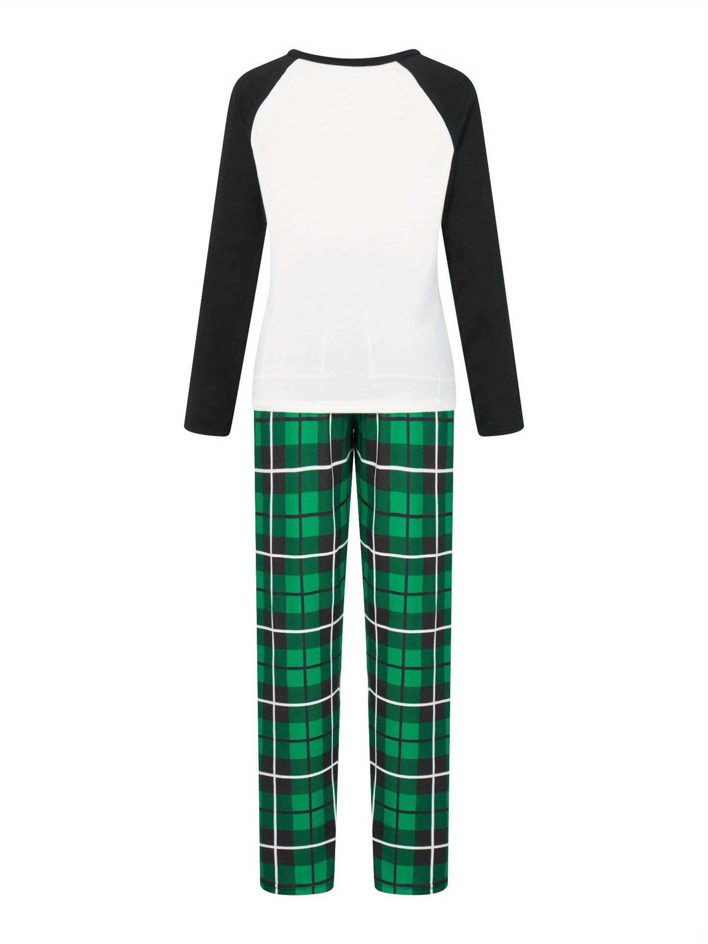 Women Soft Cozy Christmas Pajamas Pants Outfits - Long Sleeve Tree Print Raglan Tops + Plaid Pants Set Winter Loungewear