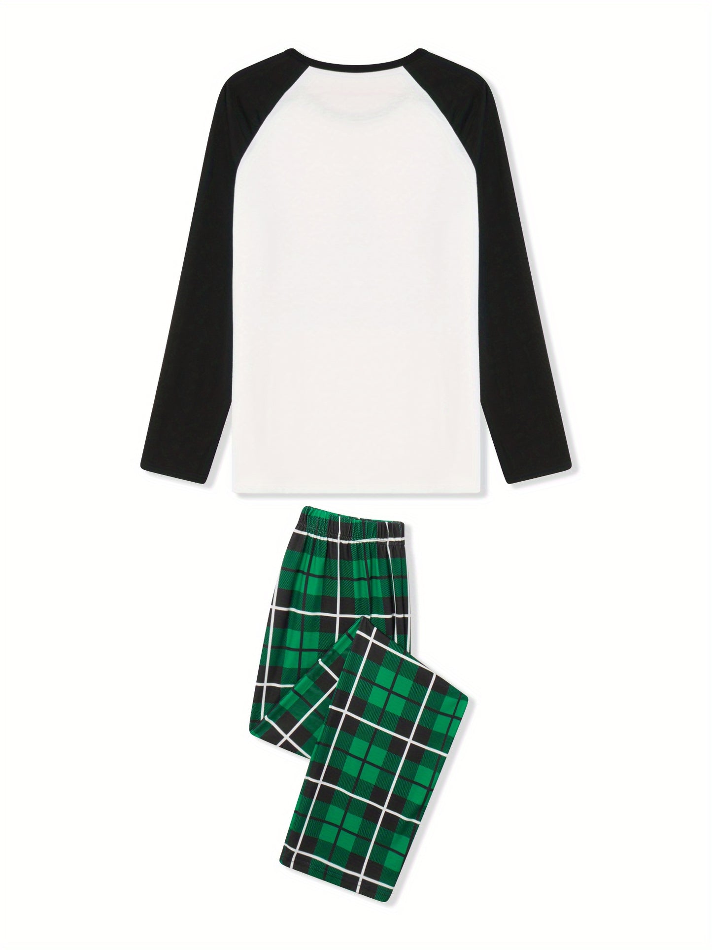 Women Soft Cozy Christmas Pajamas Pants Outfits - Long Sleeve Tree Print Raglan Tops + Plaid Pants Set Winter Loungewear