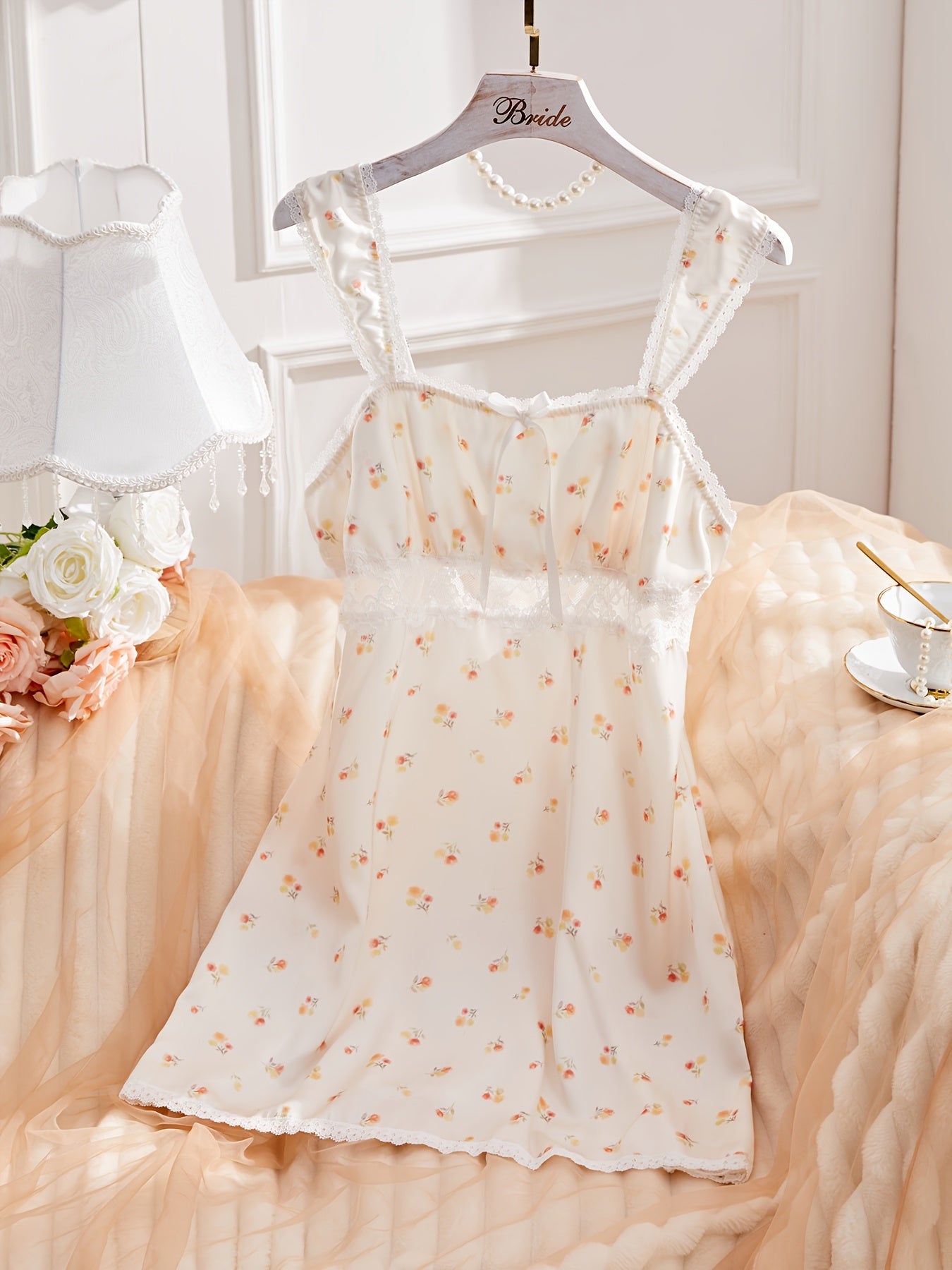 Sweetie Floral Print Women'S Cute Nightgown, Hook Eye Back, Cooling Fabric, Easy to Perfect Fit Different Size, Women'S Pajamas Slip Nightie for Spring& Hot Summer