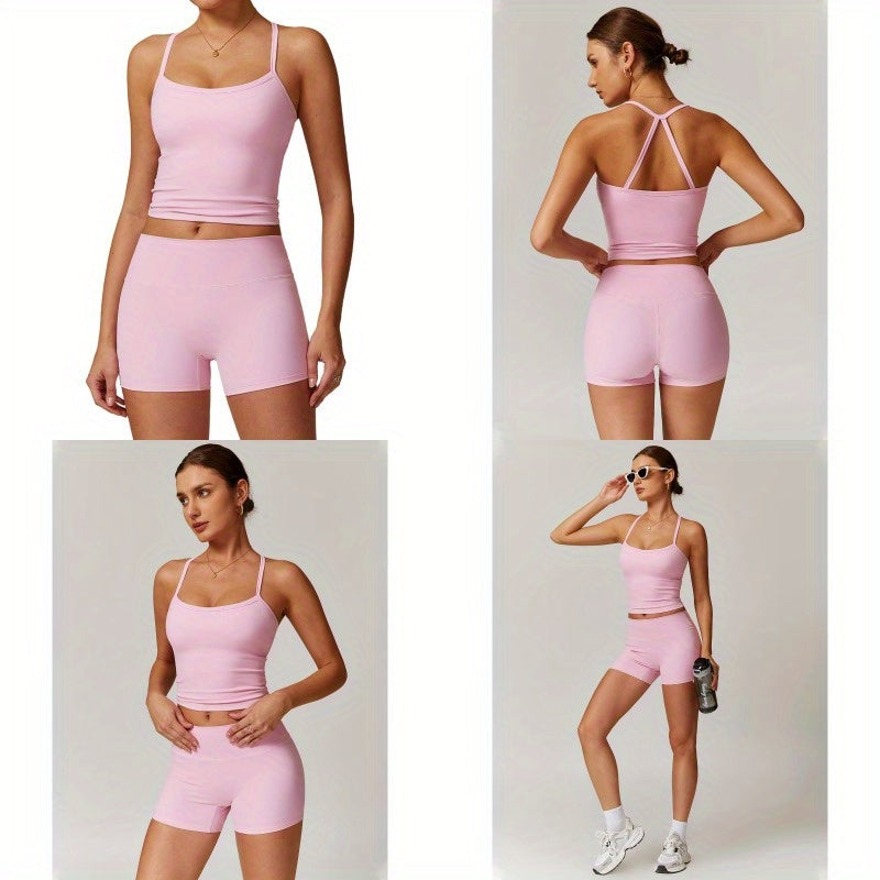 Two Piece Workout Sets for Women Tank Top Matching High Waist Booty Lifting Shorts Gym Yoga Active Wear Outfits