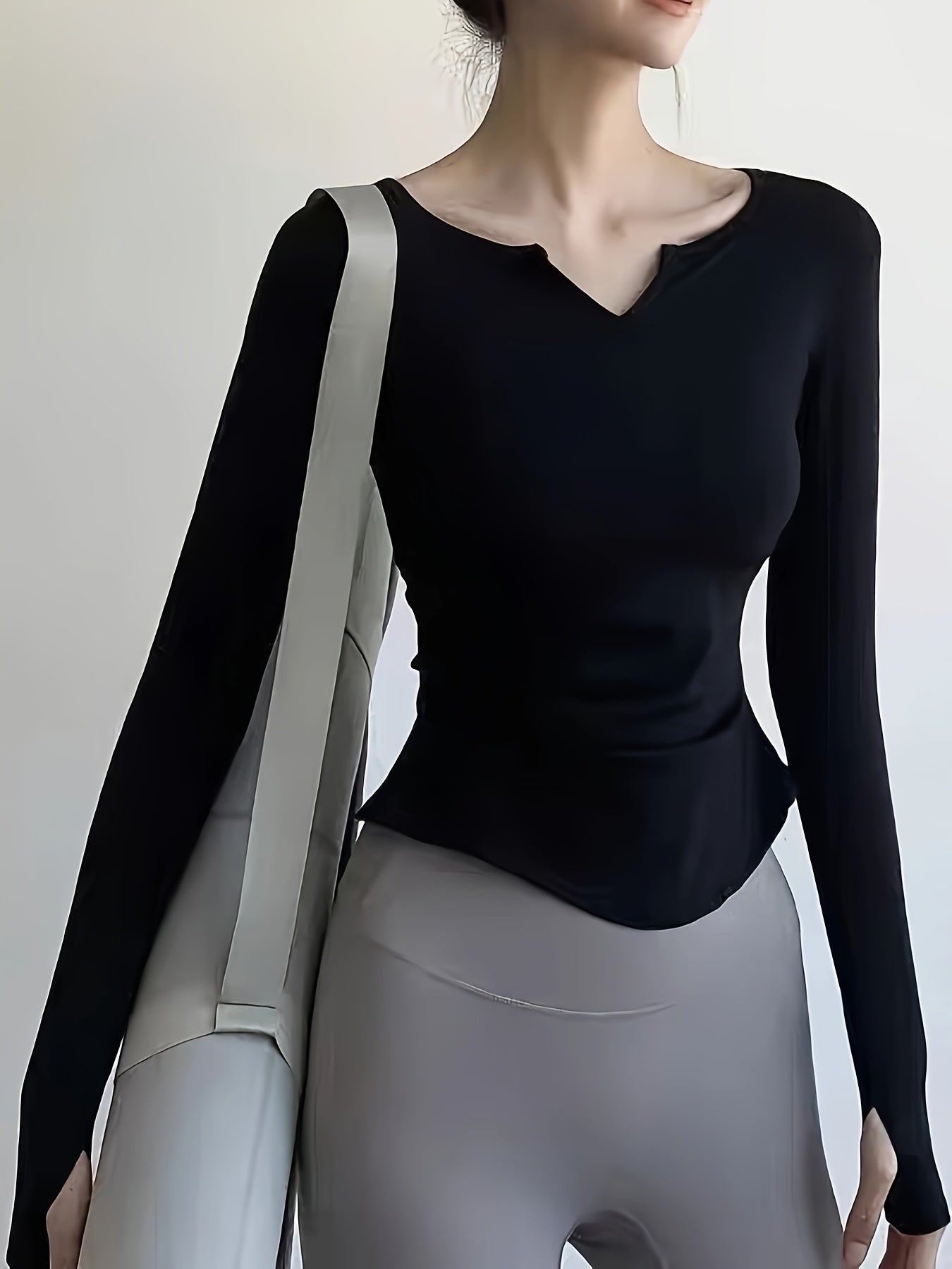 Women's Quick-Dry Sweat Absorbent Long Sleeve Workout Top - V-Neck Thumb Button Yoga Shirt with Ruching Detail, Slim Fit for Pilates, Running & Training, All-Season Machine Washable Fitness Apparel, Athletic Vneckline, Ruched Sportswear, Stretchy Fabric