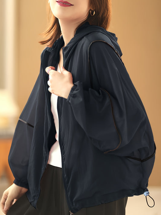 Women's Bohemian Lightweight Sun-Protective Beach Cover-Up - Sheer Breathable Hooded Long Sleeve Shirt with Pockets, Loose Fit Outdoor Casual Top for Poolside & Seaside Outings, Clothing, Nonelastic Fabric
