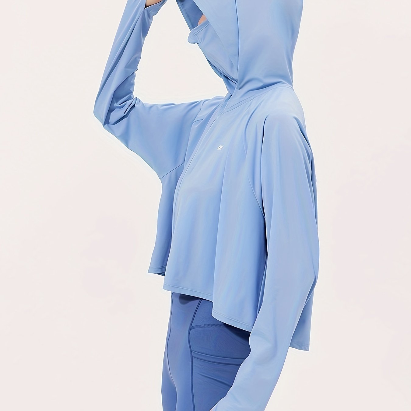 UPF 50+ Women's Sun Protection Hoodie - Light Blue, Long Sleeve, Breathable & Quick-Dry Polyester Shirt Dress with Thumb Holes, Front Pockets for Beach, Fishing, Hiking, Sun Protection Shirt