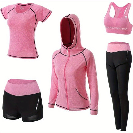 Workout Sets for Women 5pcs Yoga Exercise Gym Outfits Sport Running Athletic Clothing Set Tracksuits Activewear