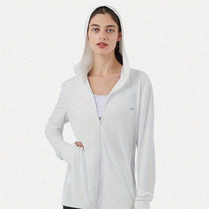 Women's UPF 70+ Full Body Sun Protection Hoodie - Lightweight UV Blocking Jacket with Front Zipper & Thumb Holes, Quick-Dry Athletic Zip-Up for Running, Hiking, Beach, Gym - White Outdoor Sports Apparel, Sun Safe Clothing, Breathable Fabric