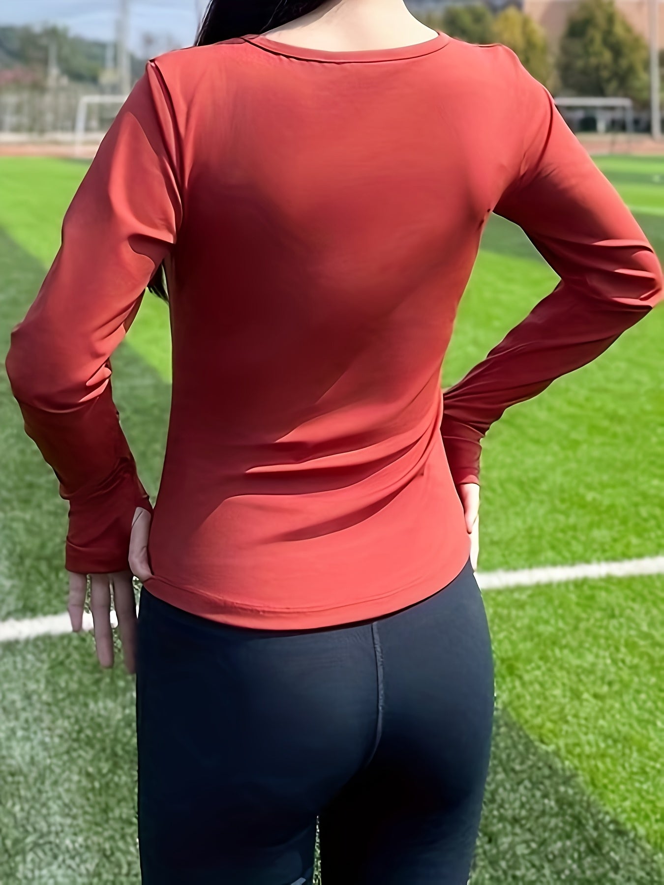Women's Quick-Dry Sweat Absorbent Long Sleeve Workout Top - V-Neck Thumb Button Yoga Shirt with Ruching Detail, Slim Fit for Pilates, Running & Training, All-Season Machine Washable Fitness Apparel, Athletic Vneckline, Ruched Sportswear, Stretchy Fabric