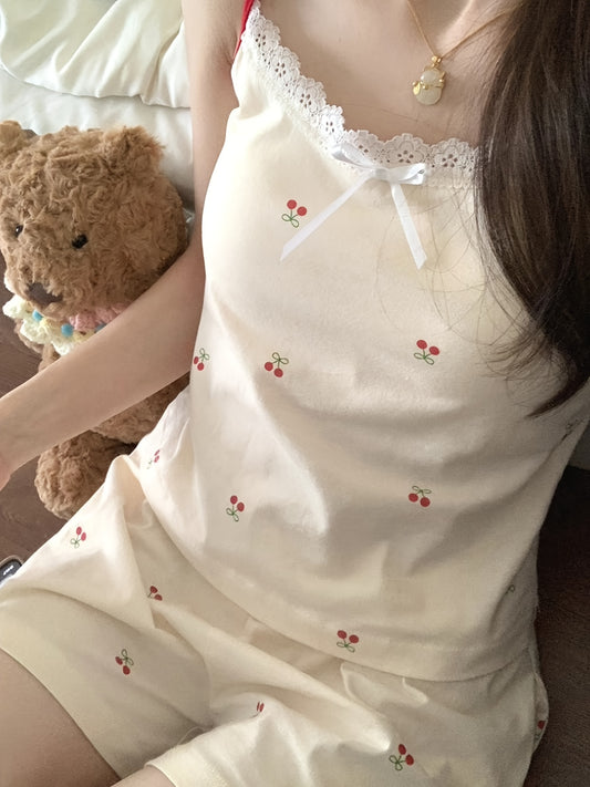 Summer Pure Desire Pajama Set, Sweet Floral Pajamas for Women with Bra Pad, New Summer Cami Shorts Loungewear Two-Piece Set
