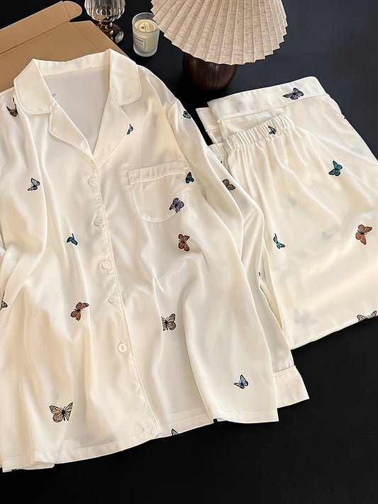 Women's Ice Sliky Fiber Fabric Premium Slim-Fit Two-Piece Pajama Set