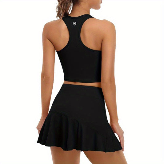Women'S Tennis Dress with Built-In Shorts & Side Pockets - Quick-Dry Athletic Outfit, Non-Slip Back, Workout to Match Play, Tennis Dress, Sports Activewear, Sporty Racerback, Durable Sportswear, Workout Clothing, Sporty Design, Breathable Fabric, Women