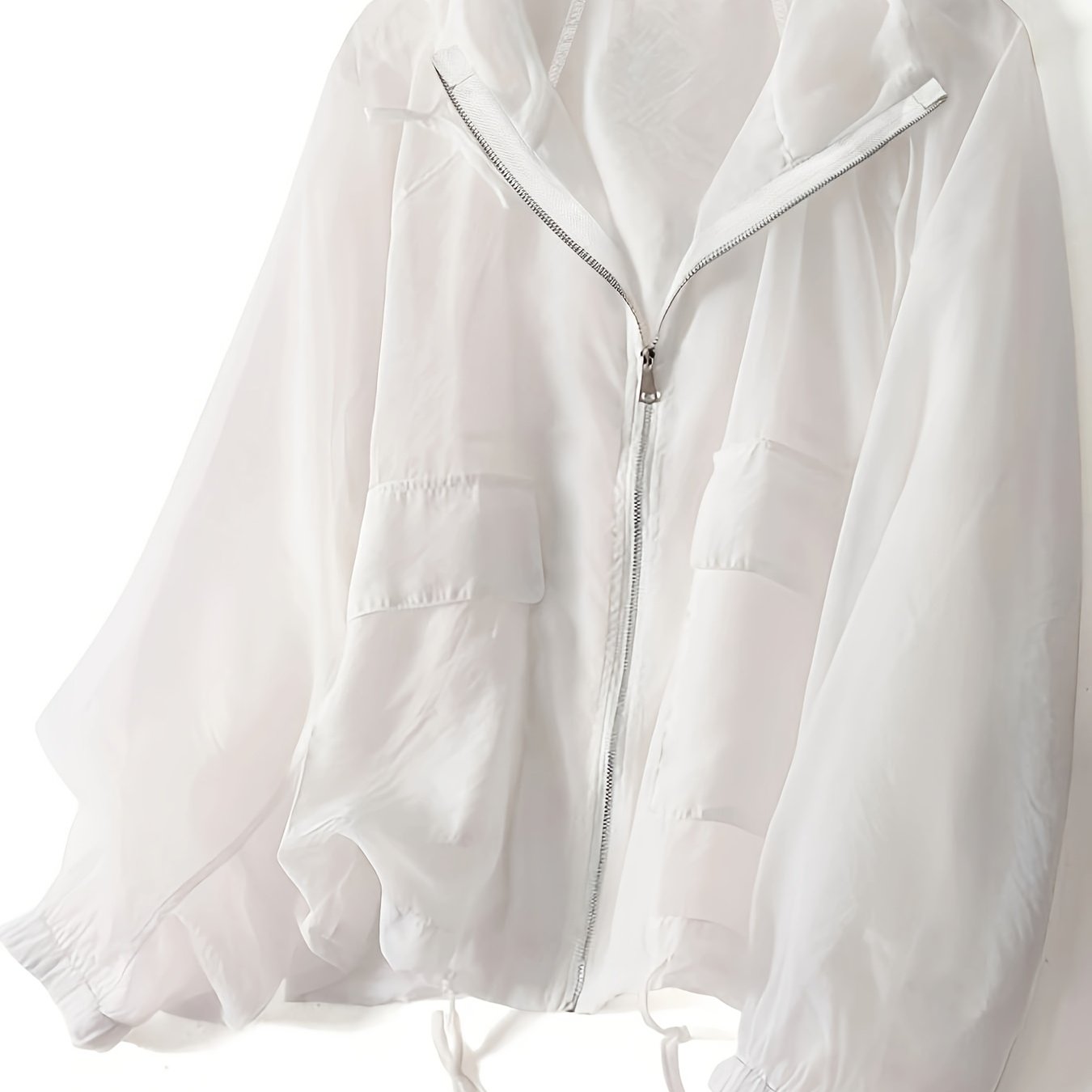 Women'S Lightweight Breathable Sun Protection Hooded Jacket - Casual Solid Color Zip-Up Long Sleeve Outerwear with Drawstring Detail, Spring\u002FSummer Collection, Loose Fit, Polyester Fabric