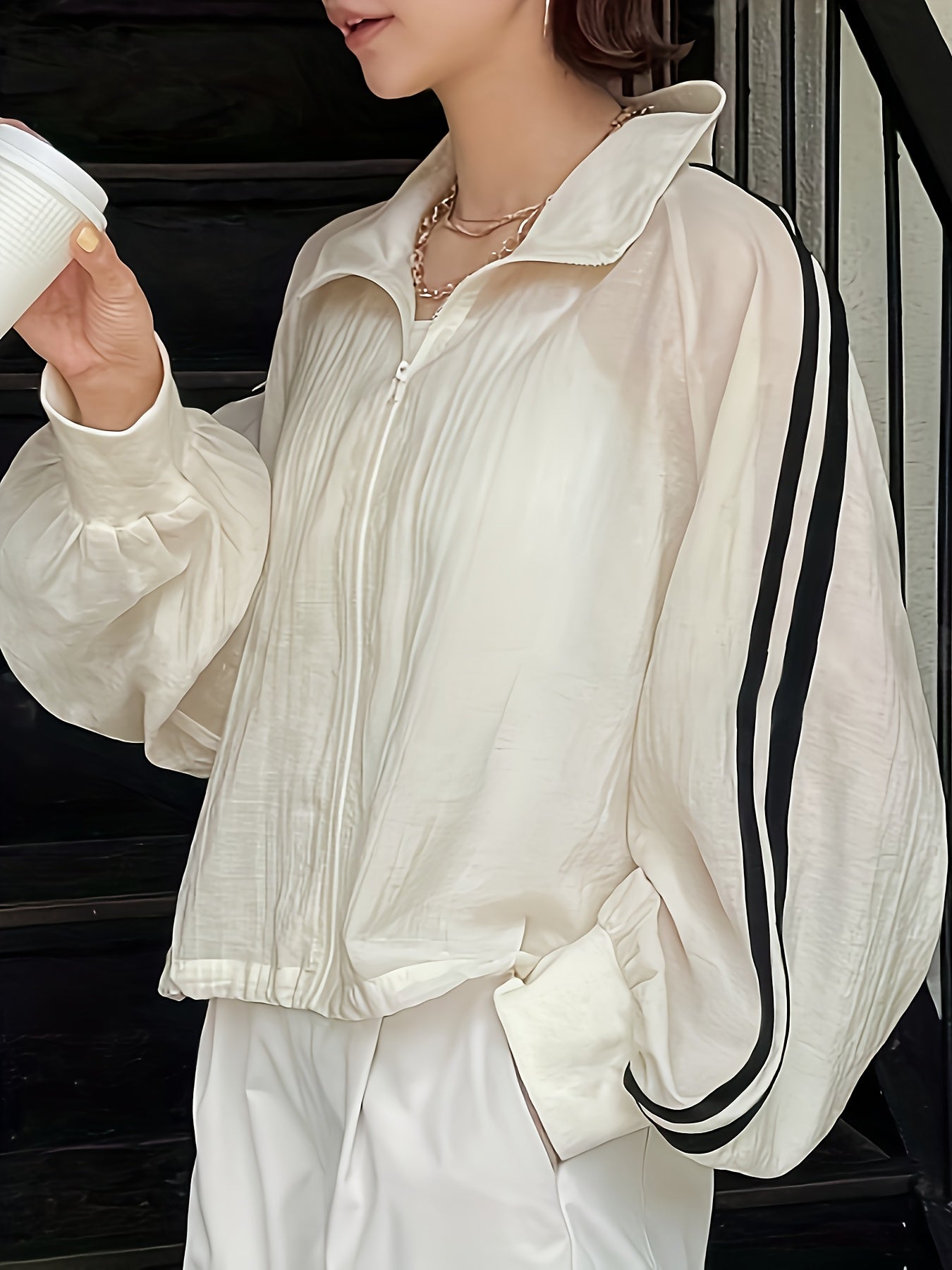 Women'S Casual Stand Collar Zip-Up Sun Protection Shirt - Long Sleeve, Solid Color, Non-Stretch Fabric, Perfect for Spring\u002FSummer Weekend Casual Wear, Sun Protection Top | Zipup Shirt | Nonstretch Fabri