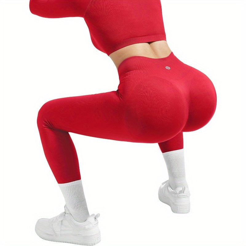 Women 2pcs Workout Sets Hidden Scrunch Hip Lifting Seamless Leggings Long Sleeve Yoga Crop Tops