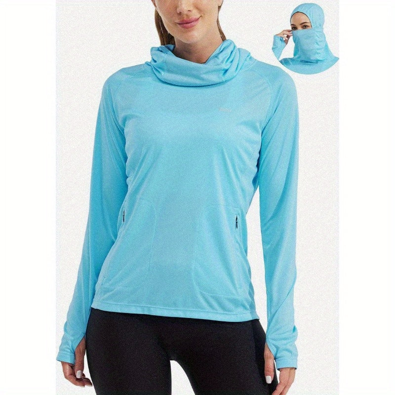 Women's Sun Protection Hoodie UPF 50+ Fishing Hiking Shirt Long Sleeve SPF Shirt with Face Mask Lightweight