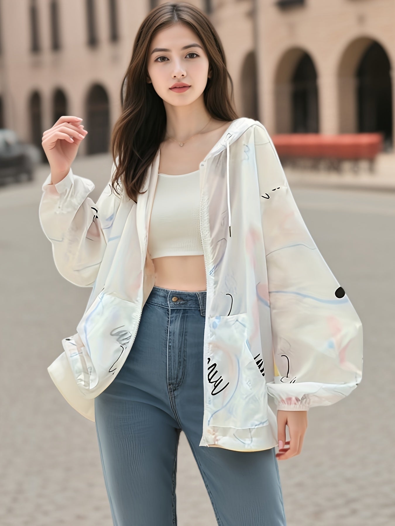 Women's Lightweight Hooded UPF Shirt - Sporty Striped Long Sleeve Zip-Up Top for Spring Summer Fall, Casual Outdoor Beach Wear, Beach Clothes, Hooded Sunshirt, Soft Fabric Clothing