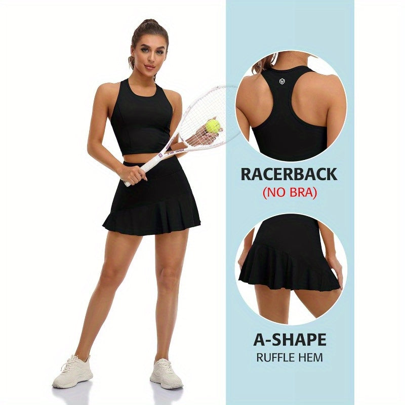 Women'S Tennis Dress with Built-In Shorts & Side Pockets - Quick-Dry Athletic Outfit, Non-Slip Back, Workout to Match Play, Tennis Dress, Sports Activewear, Sporty Racerback, Durable Sportswear, Workout Clothing, Sporty Design, Breathable Fabric, Women