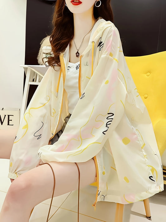 Women's Lightweight Hooded UPF Shirt - Sporty Striped Long Sleeve Zip-Up Top for Spring Summer Fall, Casual Outdoor Beach Wear, Beach Clothes, Hooded Sunshirt, Soft Fabric Clothing