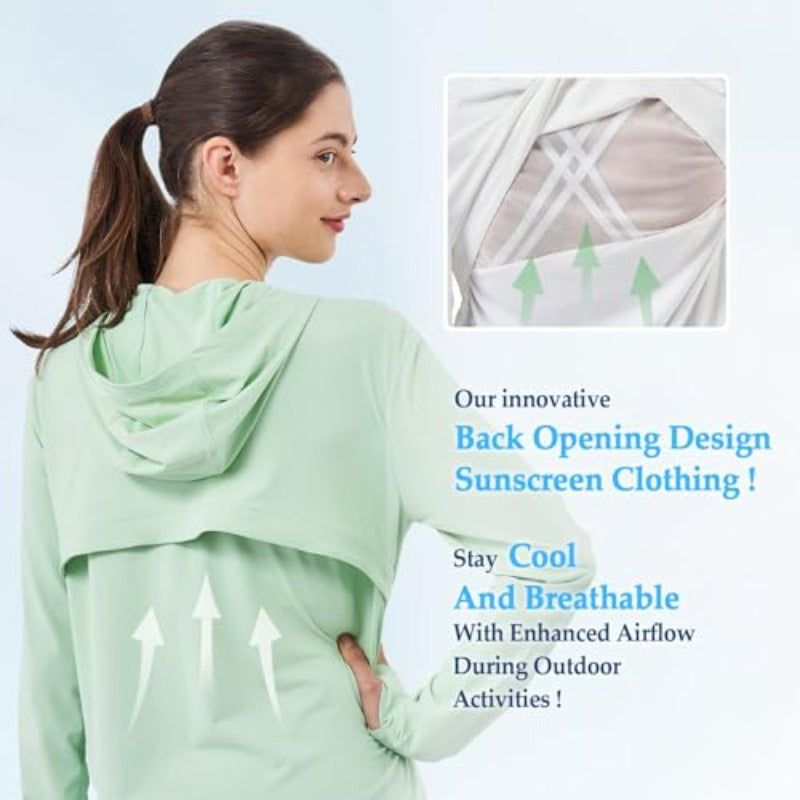 Women's UPF 70+ Full Body Sun Protection Hoodie - Lightweight UV Blocking Jacket with Front Zipper & Thumb Holes, Quick-Dry Athletic Zip-Up for Running, Hiking, Beach, Gym - White Outdoor Sports Apparel, Sun Safe Clothing, Breathable Fabric