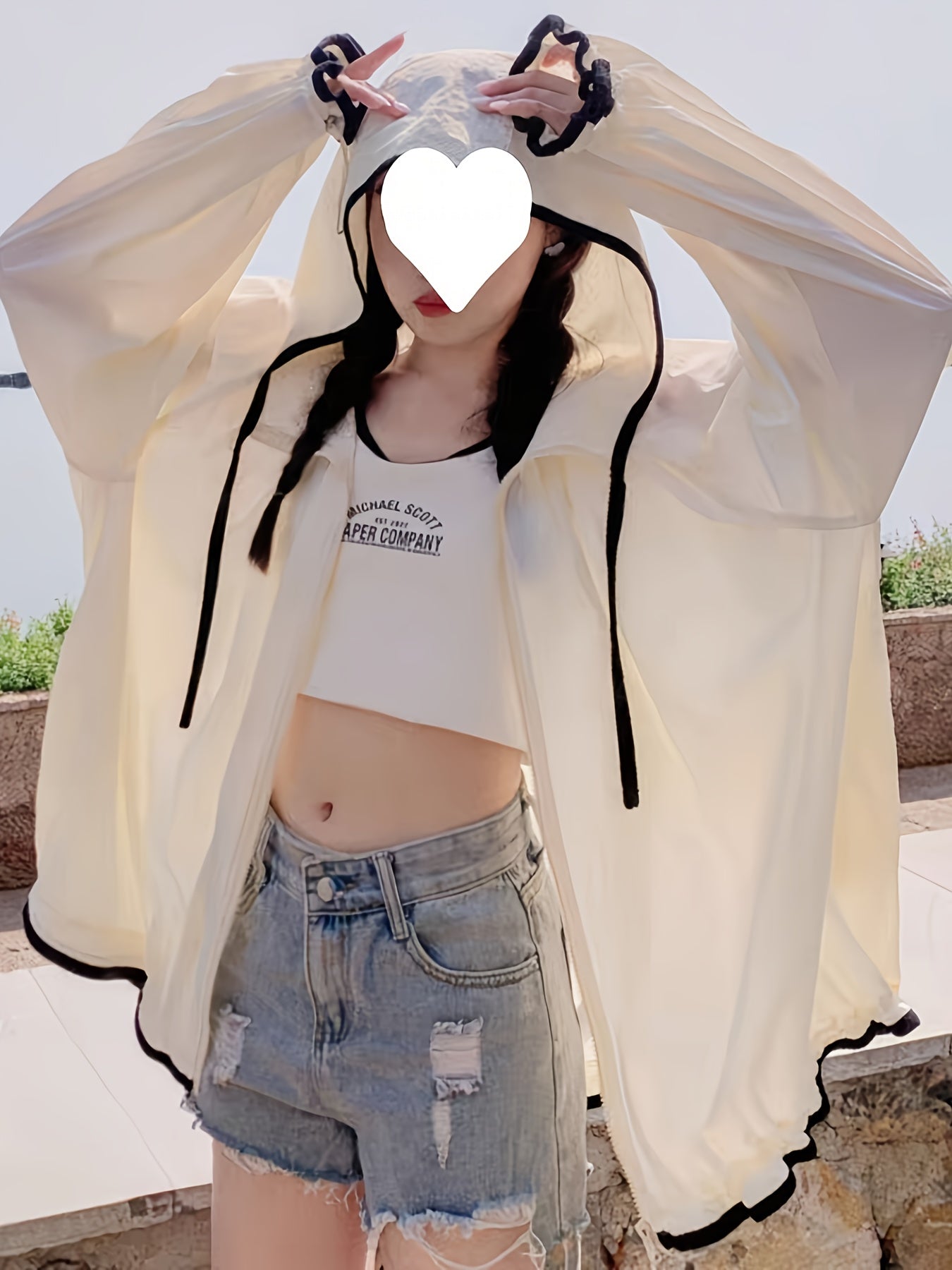 Women'S Casual Hooded Sun-Protective Jacket - Beige, Long Sleeve, Loose Fit, Breathable, Drawstring, All-Season Top for Summer, Outdoor Activities, Casual Summer Wear | Relaxed Fit Jacket | Durable Fabric, Clothing
