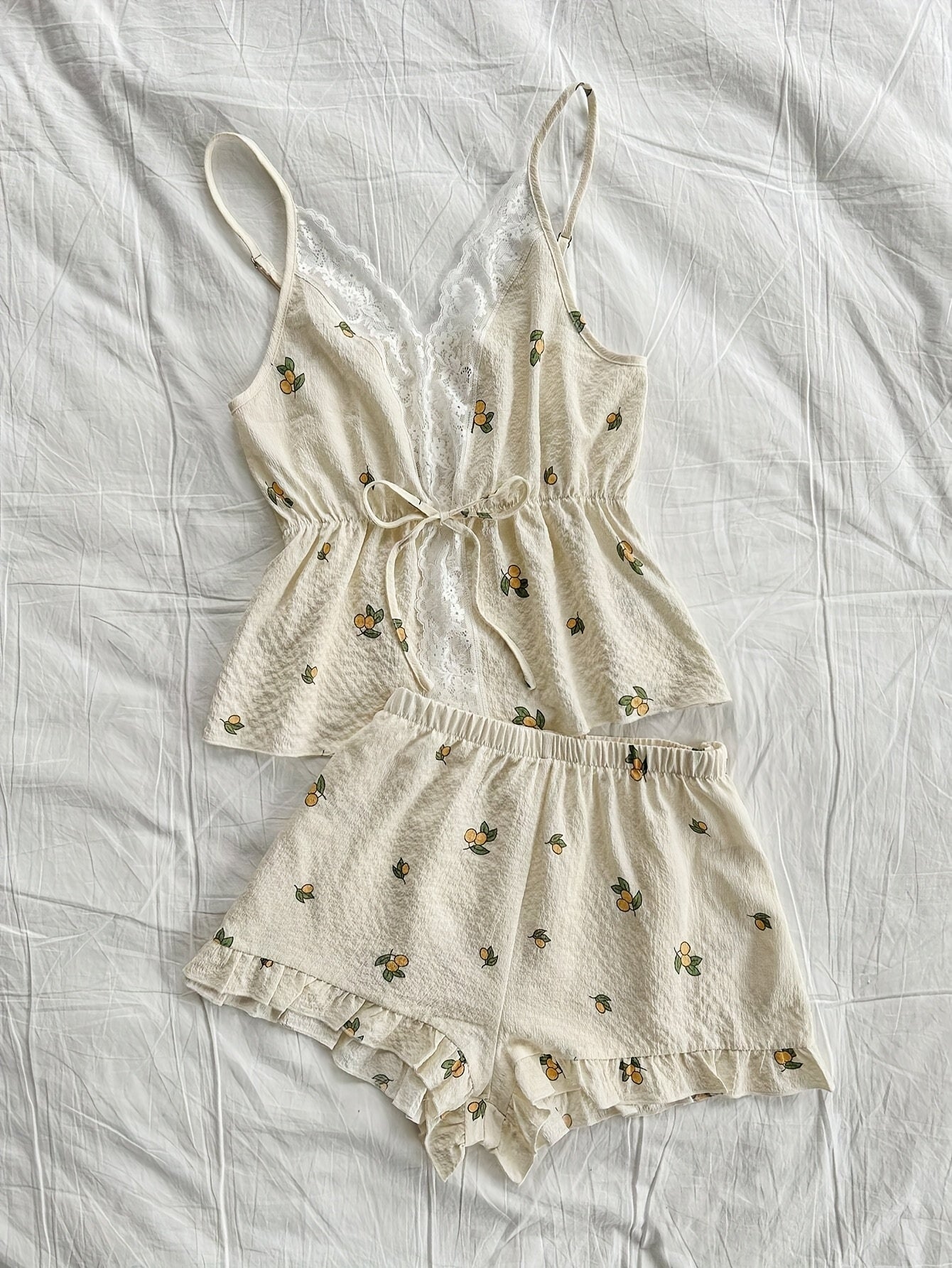 Women'S Fashion Lace Camisole and Shorts Pajama Set, Floral Pattern Spaghetti Strap Tank Top and Shorts Pajama Set, Summer