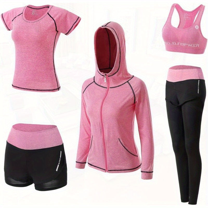 Workout Sets for Women 5pcs Yoga Exercise Gym Outfits Sport Running Athletic Clothing Set Tracksuits Activewear