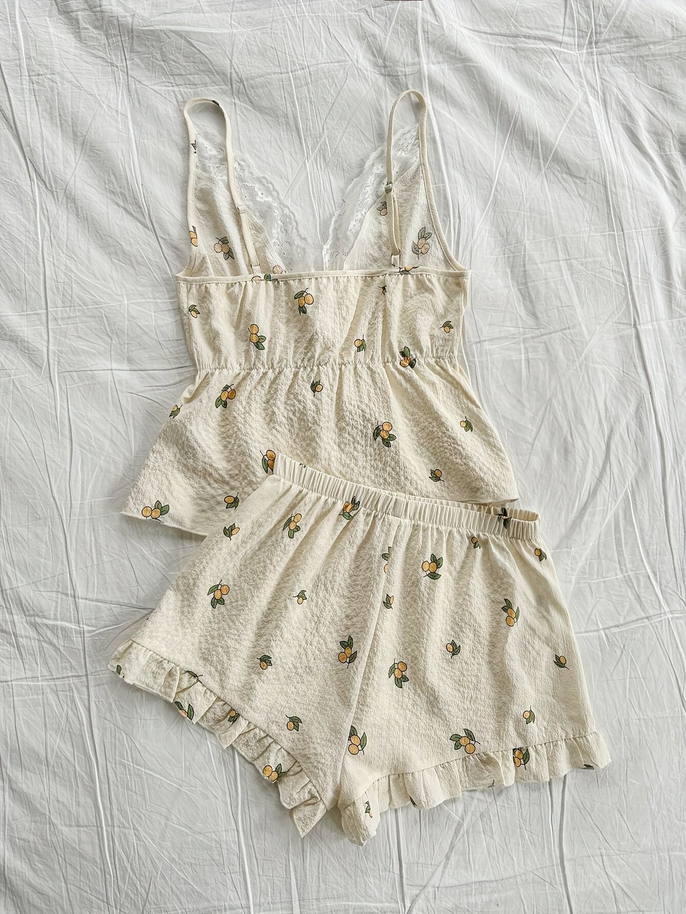 Women'S Fashion Lace Camisole and Shorts Pajama Set, Floral Pattern Spaghetti Strap Tank Top and Shorts Pajama Set, Summer