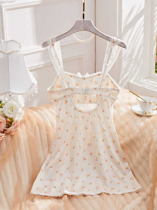 Sweetie Floral Print Women'S Cute Nightgown, Hook Eye Back, Cooling Fabric, Easy to Perfect Fit Different Size, Women'S Pajamas Slip Nightie for Spring& Hot Summer