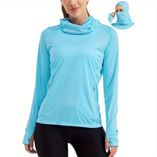 Women's Sun Protection Hoodie UPF 50+ Fishing Hiking Shirt Long Sleeve SPF Shirt with Face Mask Lightweight