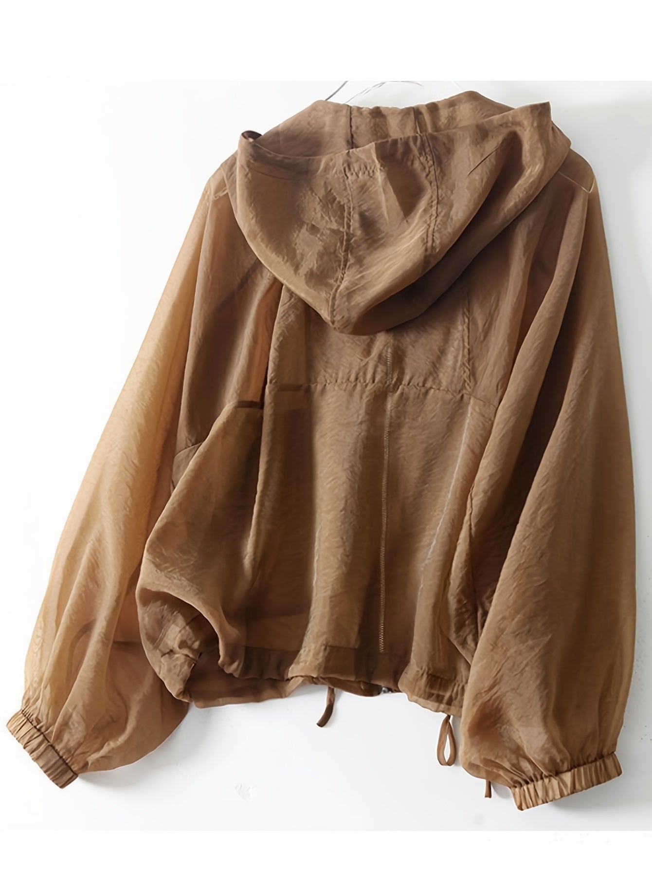 Women'S Lightweight Breathable Sun Protection Hooded Jacket - Casual Solid Color Zip-Up Long Sleeve Outerwear with Drawstring Detail, Spring\u002FSummer Collection, Loose Fit, Polyester Fabric